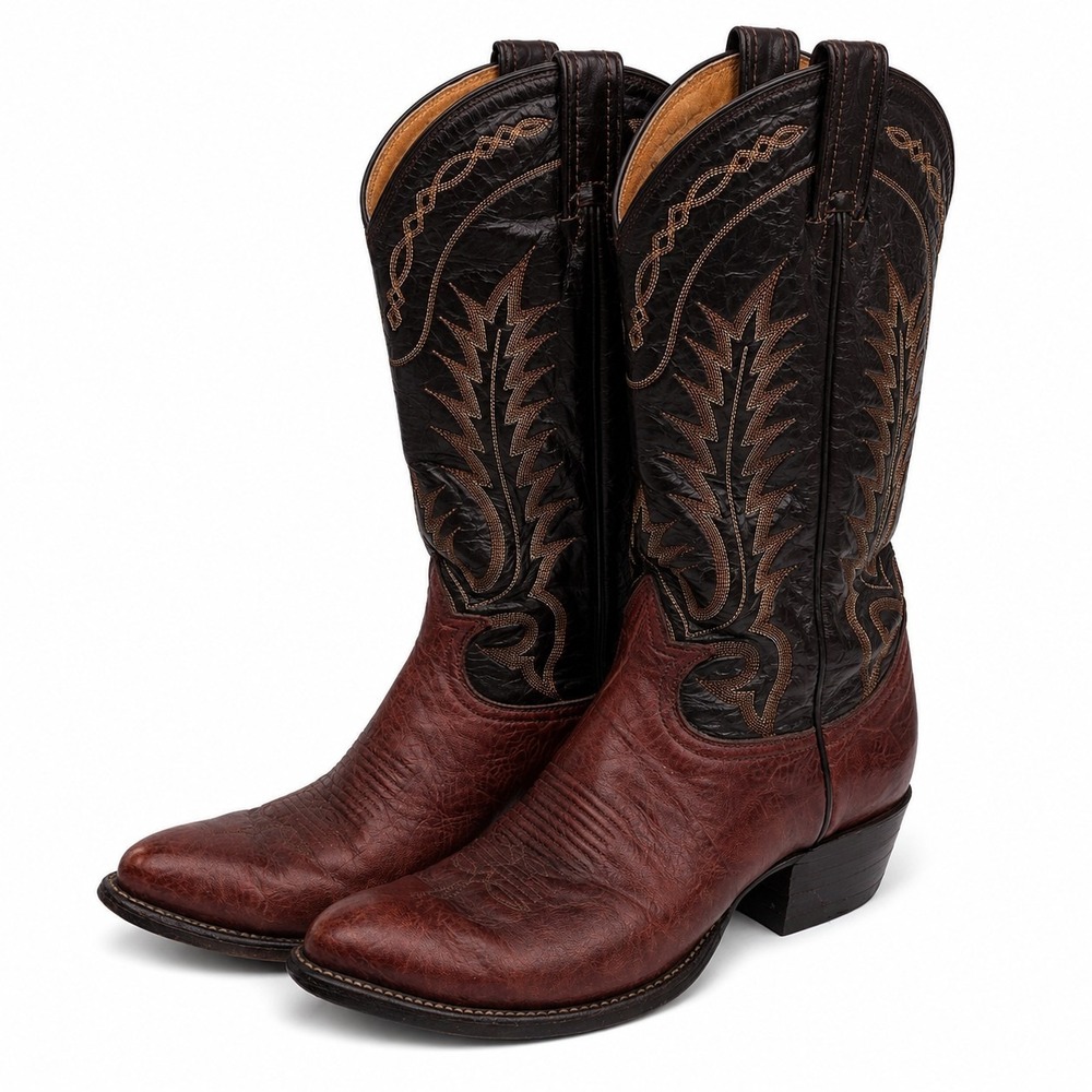 Vintage Tony Lama Cowboy Boots Mens 8.5B Brown Leather Embroidered Western 6704